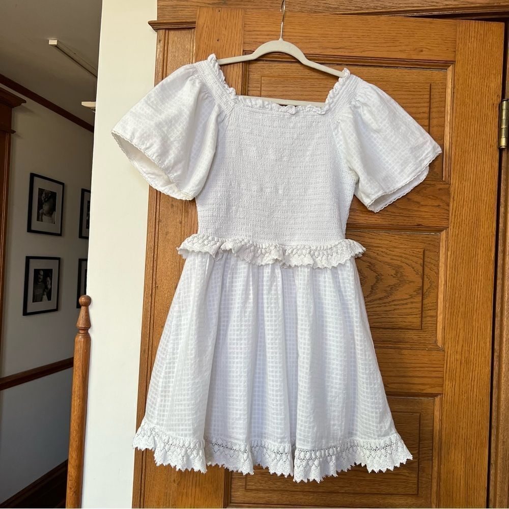 Ivy City Margot White Peplum Lace Embroidered Smocked Mini Dress